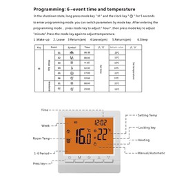 Programmable Intelligent Thermostat, Wall-Mounted Thermostat Gas Boiler, Heating Temperature Controller with Large LCD Screen, No WiFi