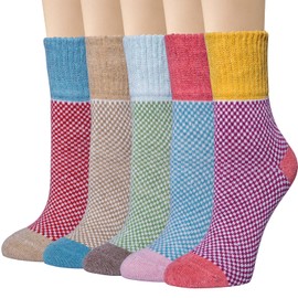 Womens Vintage Style Winter Warm Thick Knit Wool Cozy Crew Socks - 5 Pairs,One Size,Multicolor
