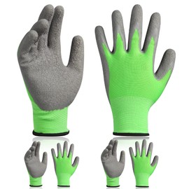 FEISHDEK 3 Pairs Rubber Coated Non Slip Kids Gardening Gloves, Toddler Garden Gloves for Children Safety Yard Work Age 3-8 (Green 3 Pairs, Small (3-5 Years Old))