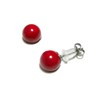 赤 珊瑚 チタン スタッド ピアス 8mm 丸珠 スタンダード