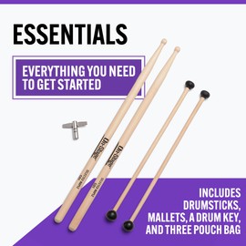 On-Stage Student Percussion Kit - Maple Drumsticks, Rubber Mallets, Chrome-Plated Drum Key, Educational Poster, Three-Pocket Bag