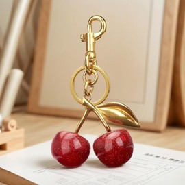 Keychain Cherry Bag Charms Purse，Key Chains Women Cute - Car keyrings leather handbags，Adorable Add - ons for Your Essentials:_red_2 Pack