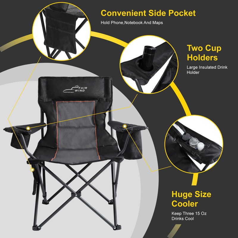 FAIR WIND Oversized Padded Camping Chair with Footrest Stool Set