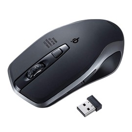 Sanwa Supply MA-WBL157BK Wireless Charging Mouse, Qi Compatible, Blue LED, 5 Buttons, Large, Black