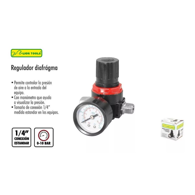 Lion Tools Regulador Aire De Diafragma Manómetro Compresor 1/4 Lion