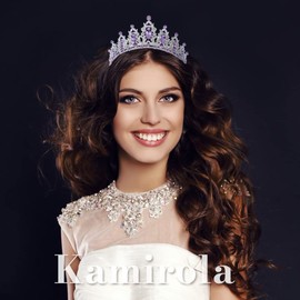Kamirola Corona de reina y tiaras de princesa para mujeres y niñas, diademas de vidrio para novia, princesa para boda y fiesta (color plata y morado)