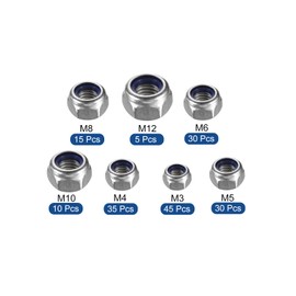 MECCANIXITY 170Pcs Lock Nuts 304 Stainless Steel Hex Nuts, Hex Lock Nut with Nylon Insert Assortment Kit for Industrial Fastening