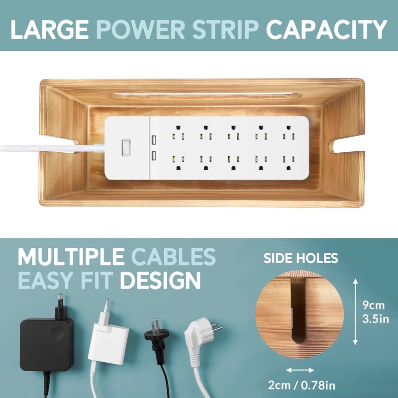 NATURE SUPPLIES Set of 2 Wooden Cable Management Boxes, Large