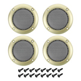 sourcing map 4 Pcs 2inch Black Speaker Grill Mesh Metal Woofer Guard Protector Dust Cover Gold Decorative Circle ABS Frame with Screws for Home Audio Car Speaker Replacement