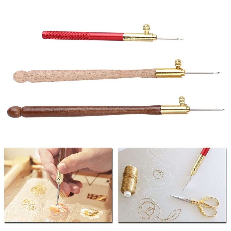 Crochet Hook, 3-Piece Embroidery Crochet Hooks with 9 Needles, Wooden