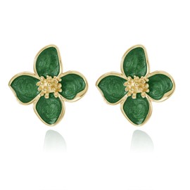Blue Flower Earrings Unique Spring Earrings for Women Big Petal Statement Flower Jewelry Gift (Green)