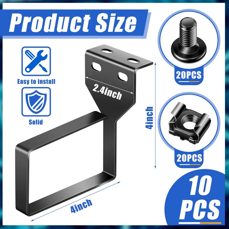 10 Pieces Vertical Cable Management D Ring 2.4 x 4