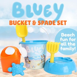 Toyland® Bluey & Bingo 6 Piece Bucket & Spade Set with Watering Can - Sand & Water Play Sandbox - Beach Toys