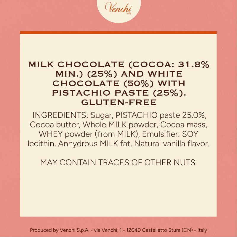 Venchi - Pistachio Cremino Chocolate Bar with Gianduja, 3.88oz -