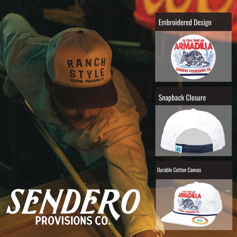 Sendero Provisions Co. Armadilla Adjustable Snapback Hat with Embroidered Design