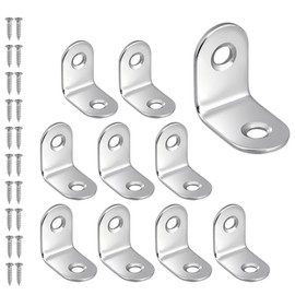 Pack of 10 Angle Connectors, Stainless Steel Angle Metal Angle 90 Degree L Shape Furniture Angle Small Angle Metal with 20 Screws for Wood Furniture Table Chair (20 x 20 x 16 mm, 16)