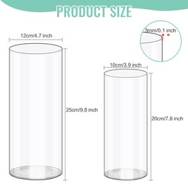 Olrla 2 Piece Set Transparent Acrylic Flower Vase, Shatter-Proof Plastic Cylinder Vase for Flower arrangement, Wedding Centerpieces, DIY