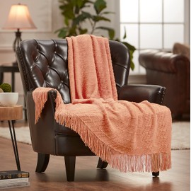 Chanasya Premium Peach Pink Throw Blanket with Tassels - Acrylic Knitted Super Soft Fluffy Warm Cozy Lightweight Chic Boho Blanket for Bed Sofa Chair Couch Cover Living Bed Room (50x65 Inches) Coral