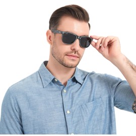 JFXQDR 2 Pack Imitation Wood Polarized Sunglasses for Men and Women, Retro Bamboo Square Sun Glasses UV400 protection RFS8203 ﻿ (Grey Frame Grey Lens + Brown Frame Brown Lens)