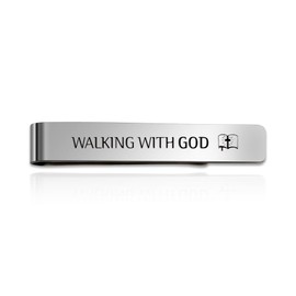Walking With God Religious Christian Gifts for Men Faith Based Stainless Steel Tie Clips Bar Pin Best Pastor Gift Spiritual Gifts Christmas Birthday Presents Valentines Day Gift for Friends Coworkers