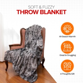 Cheer Collection Faux Fur Throw Blanket for Couch, Beds, Bedroom and Living Room - Ultra Soft and Cozy, Elegant Home Decor, Stylish Accent Blanket - 50" x 60", Gray & White