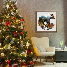 Wooden Puzzles for Adults - Bear and Nature Wooden Jigsaw Puzzle - Unique Animal Shaped Wood Puzzles Adult - Christmas Birthday Gifts for Adults/Friends/Family - 85pcs 8.4 * 8.5in