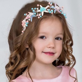 Campsis Princess Flower Girl Headband Pearl Starfish Headpiece for Flower Girls Cute Floral Girl Hair Accessories for Wedding Birthday Party Frist Communion Photography
