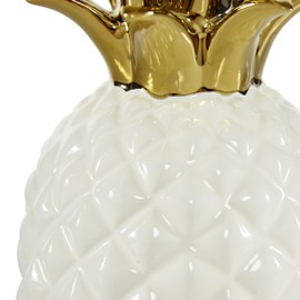 CosmoLiving by Cosmopolitan Porcelain Ceramic Fruit Decorative Sculpture Pineapple Home Decor Statue with Gold Leaves, Accent Figurine 4" x 4" x 10", White