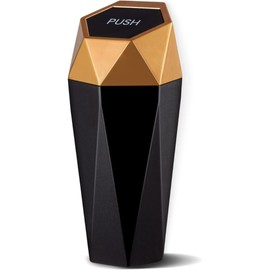 Car Trash Can with Lid, Small Automatic Portable Cup Holder Trash Can, Diamond Design Easy to Clean, Leakproof Used in Car Home Office (Champagne)