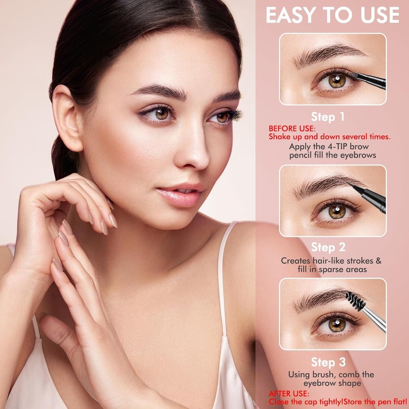 Eyebrow Pencil, Waterproof and Sweatproof Eyebrow Pencil, 2-in-1 Eyebrow Pencil