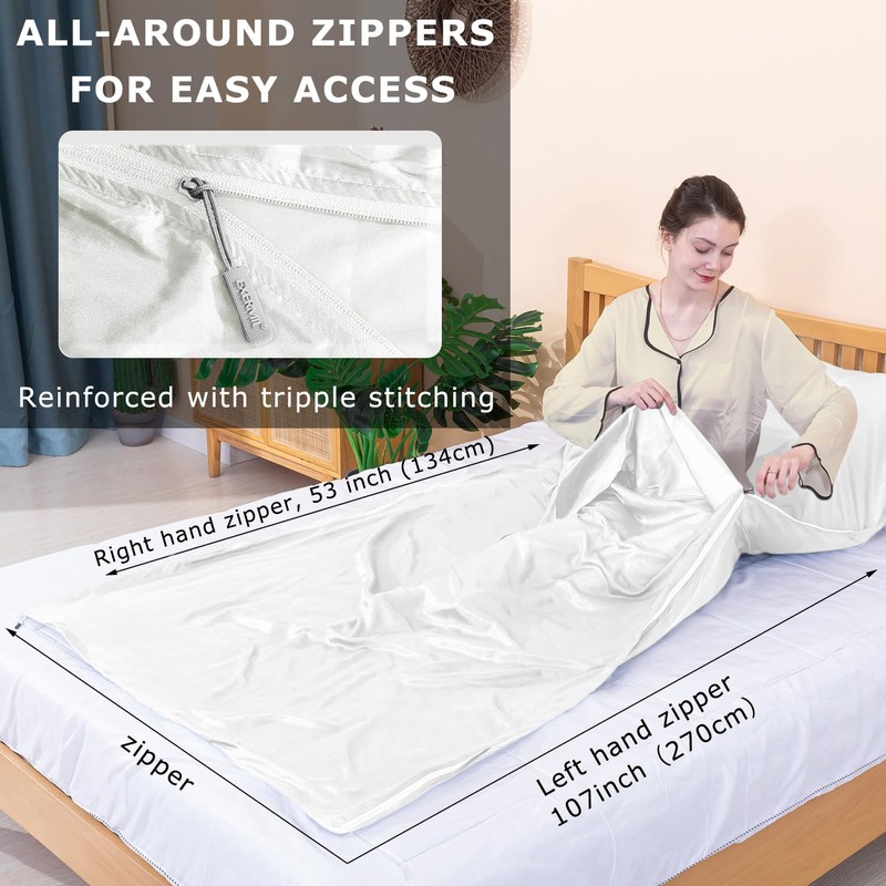 Exermil 100% Silk Sleep Sack with Zippers on 3 Sides,