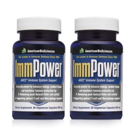 American BioSciences ImmPower | Enhanced Immune Support, Natural Killer Cell Activity & Cytokine Production | 30 Vegetarian Capsules, 500mg of AHCC per Capsule (2 Pack)