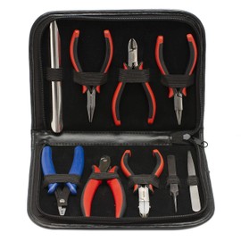 The Beadsmith Ergonomic Pliers Set – Extra Fine Tips – 5 Inches, 4-Pieces: Round Nose, Chain Nose, Flat Nose & Semi-Flush Side Cutter – Leatherette Carrying Case Included – Tools for Jewelry Making