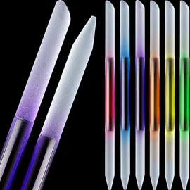 Juego de 6 limas de uñas de cristal de doble cara para manicura pedicura, exprimidor de cutículas (rosa, azul, morado, naranja, amarillo, verde)