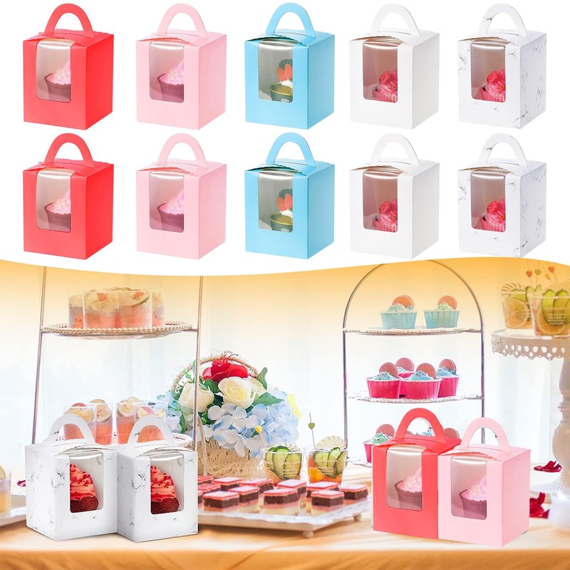 25 Pcs Individual Cupcake Containers, Cupcake Gift Boxes with Window,