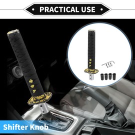 VekAuto Gear Shifter Knob Kit, 25cm Stick Shifter Lever Knob Universal for Automatic and Manual Vehicle Durable Aluminum Alloy Black with 4 Adapter