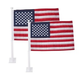 Homissor Car Flag 2 Pack American Flag for Car 12x18 Inch US Flags Embroidered Stars Flagpole with Window Clip Heavy Duty Nylon