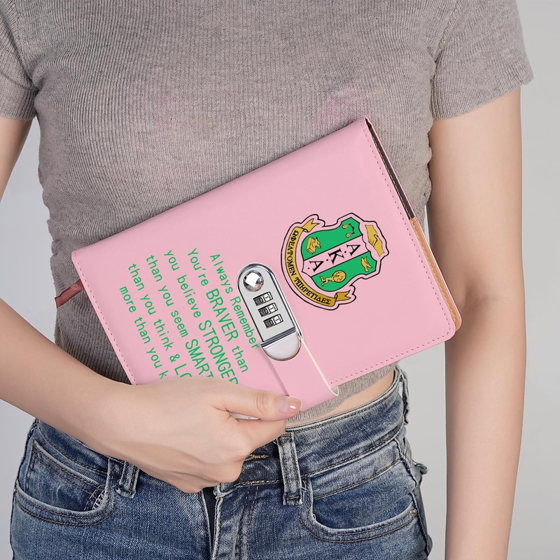 JOHSBYD AKA Sorority Gift Leather Combination Lock Notebook for Women