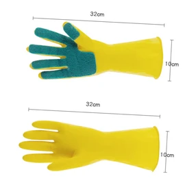 NOLITOY 1 Pair Latex Dishwashing Gloves with Scouring Pad Housework Cleaning Gloves for Kitchen Car Pet Care More Reusable Oil Resistant for All Cleaning Tasks
