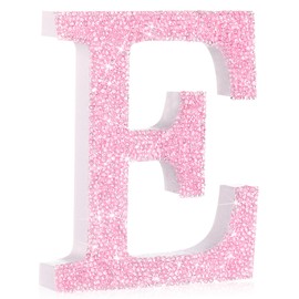 Qunclay 5.7 Inch Pink Crystal Diamond Letters Shiny Glitter Alphabet Letter Sign Decor Hanging Wooden Letter Christmas Decorations Gift for Wall Bedroom Birthday Party Wedding Home Bathroom(Letter E)
