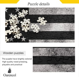 Oarencol Black White and Blue Stripe American Police Flag Jigsaw Puzzle Honoring Law Enforcement Officers 500 Pieces Puzzles for Adults Kids