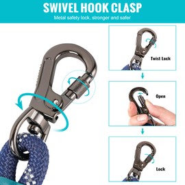 ATIFBOP 6FT Dog Leashes Heavy Duty Double Handles, Lockable Metal Carabiner Clip,Durable Rope Dog Leashes with Highly Reflective (Blue)