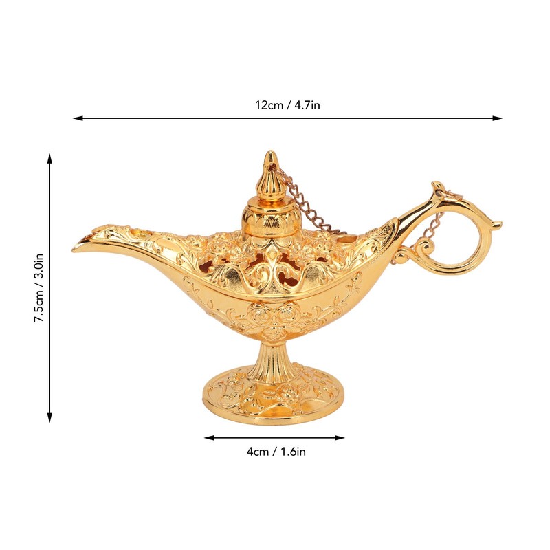 Gold Magic Genie Lamp Embossed Flowers Hollow Zinc Alloy Vintage