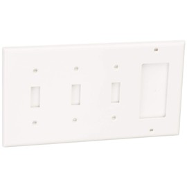 Leviton 80732-W 4-Gang 3-Toggle 1-Decora/GFCI Device Combination Wallplate, Standard Size, Thermoplastic Nylon, Device Mount, White