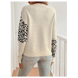 SOLY HUX Women's Vintage Leopard Print Sweater Long Sleeve Crewneck Knit Pullover Jumper Tops Apricot Leopard Large
