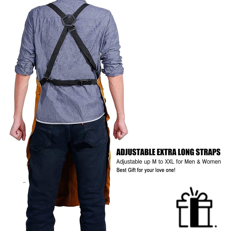 QeeLink Leather Welding Apron with 6 Pockets - Heat &