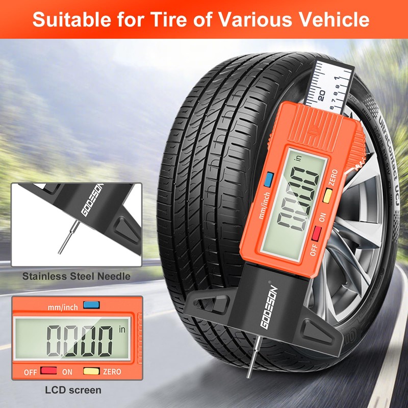 GODESON Tire Tread Depth Gauge - Large LCD Display/Zero Reset,1