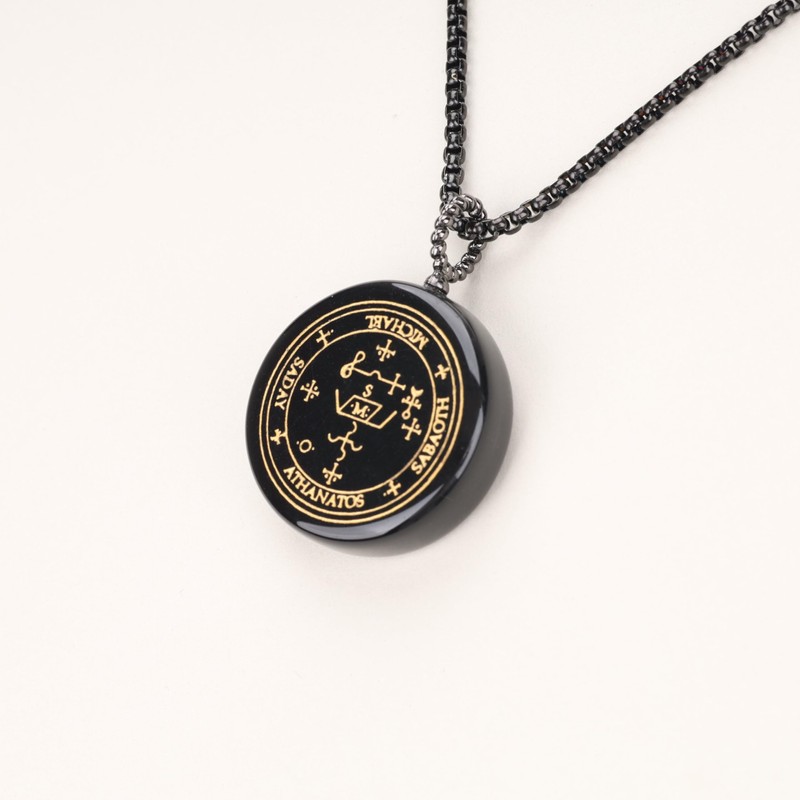 COAI Obsidian Archangel Carved Power Stone Pendant Necklace, Obsidian, obsidian