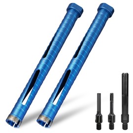 DaduoRi 1" Dry Core Drill Bits, 2-Piece with 3 Adapters (SDS Plus, SDS Max, 1/2" Hex Shank), 9.5" Depth Core Bits for Brick and Block, Concrete, Stucco, Masonry, 5/8"-11 Thread (No Pilot)