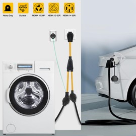 NEMA 10-30P to 14-50R 10-30R Y Splitter Cord Adapter with Safety Ground Wire, ZDHQLHJ 30Amp 10-30 Male Plug to 10-30 Dryer Receptacle & 14-50 RV EV Charging Female Receptacle with Ground Wire, 10 AWG